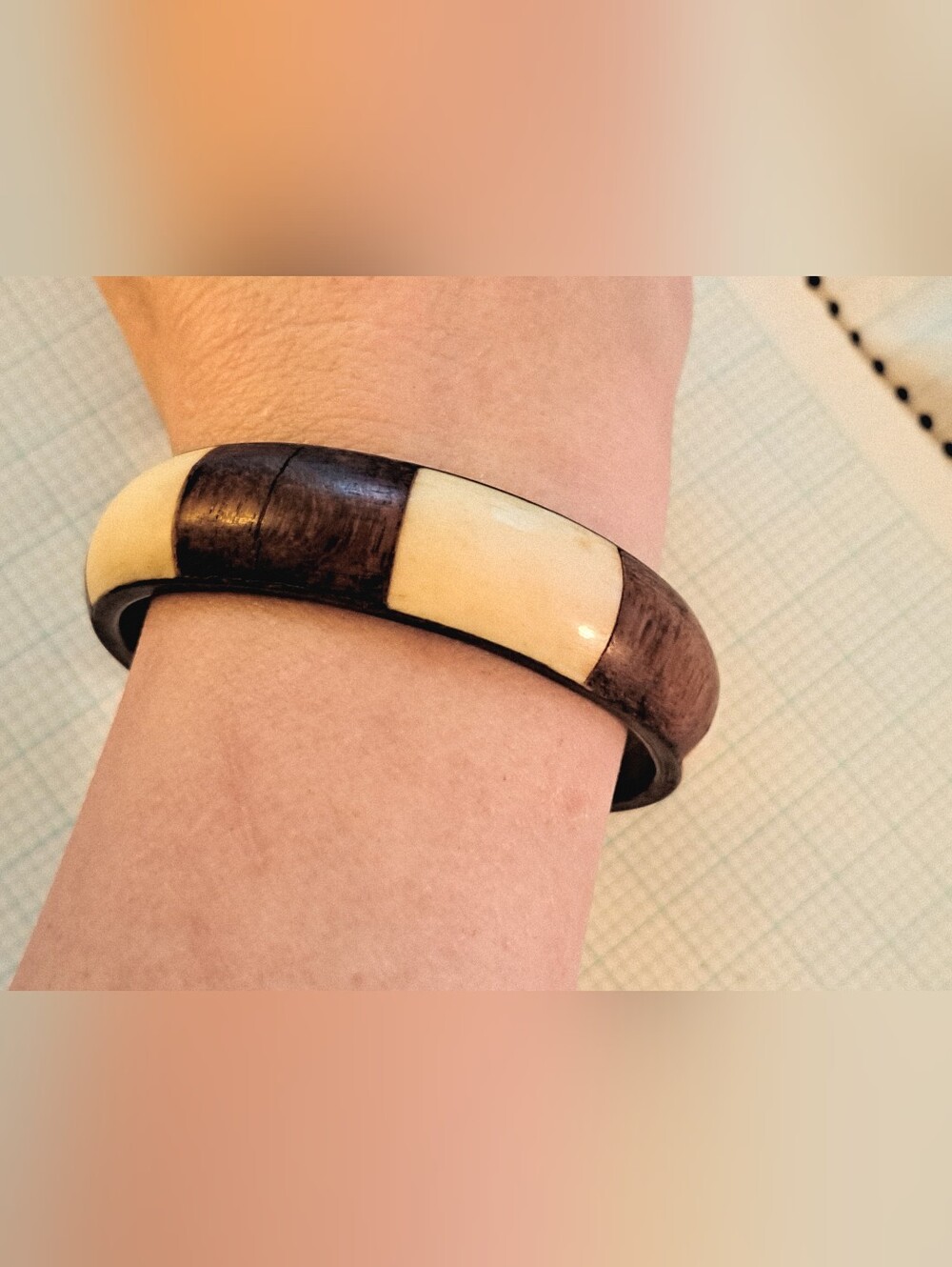 Wood and Cream Inlay Bangle Bracelet